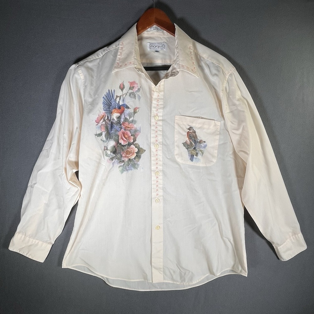 VTG Bird Stitch Carolyn Shores Wright Button Up Marquis 2 Sides READ Cottagecore